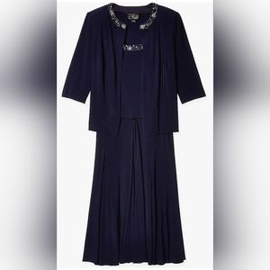 ALEX EVENINGS Navy  Two-piece Jacket Dress with Sequin/Rhinestone Trim-LIKE NEW